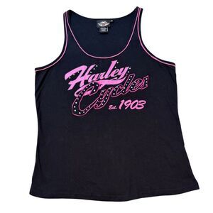 Vintage Harley Davidson Cycles Tank Top 1903 Size 1W‎ 100% Cotton Rhinestones